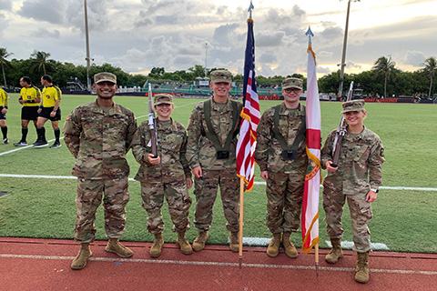 UM Army ROTC color guard.